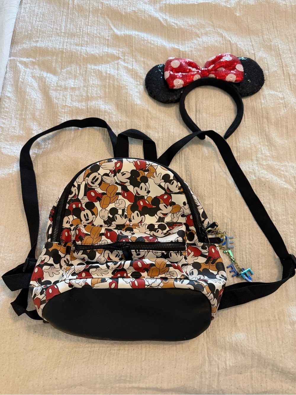Disney Red & Black Mickey Pattern Mini Backpack with Minnie mouse ears